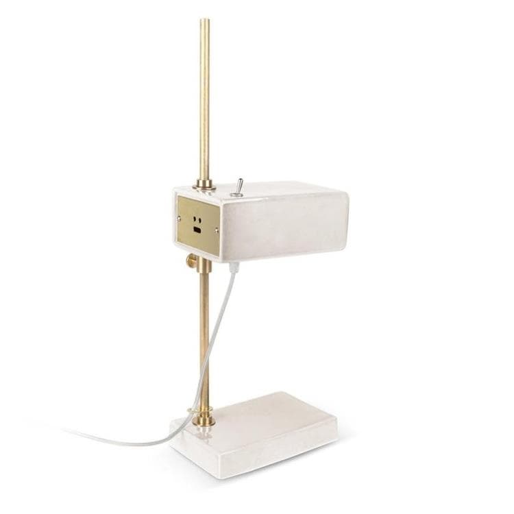 Lampe de bureau Céramique / Laiton H55cm TEMPLATE blanc émaillé câble transparent