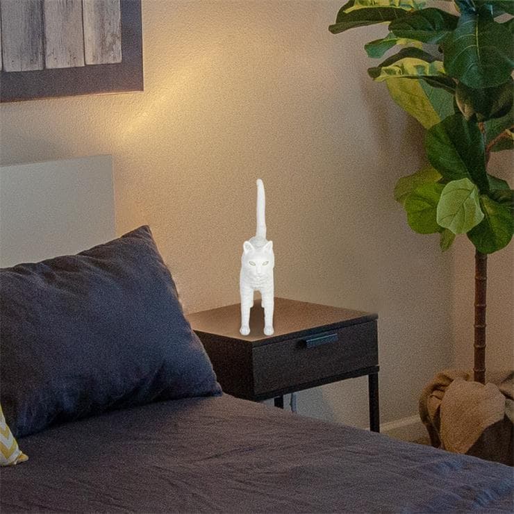 Lampe à poser LED sans fl & Tactile Chat Résine L46cm CAT LAMP FELIX Blanc