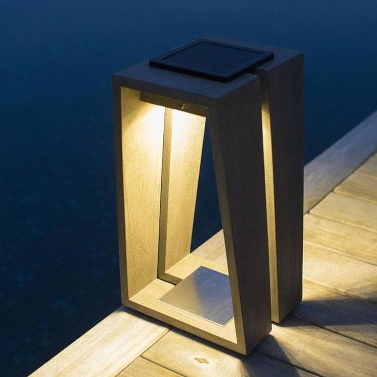 Lanterne d'extérieur LED rechargeable & solaire H39cm SKAAL teck gris