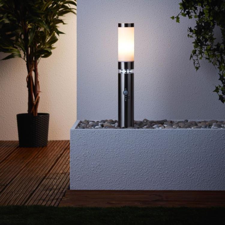 Borne LED d'extérieur avec Détecteur Inox H50cm BOLE inox satiné