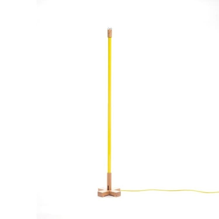 linea-lampadaire néon led avec base bois h140cm