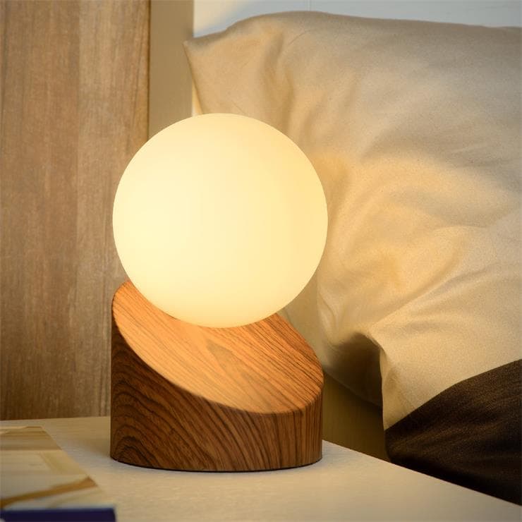 Lampe à poser imitation Bois et Verre interrupteur tactile Ø10cm LEN Bois clair