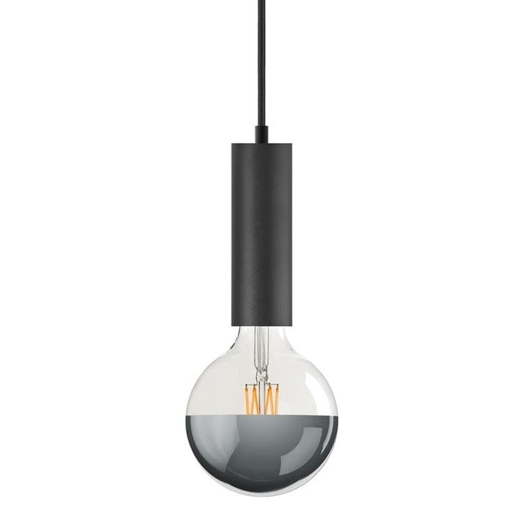 Suspension variateur tactile ampoule LED Gobe calotte argentée Ø12.5cm SOL Noir
