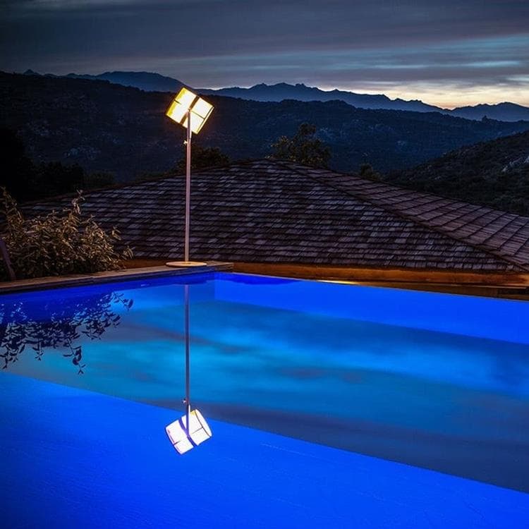 Lampadaire d'extérieur LED solaire Aluminium/Textile outdoor H140-170cm PARIS Blanc/Bleu marine