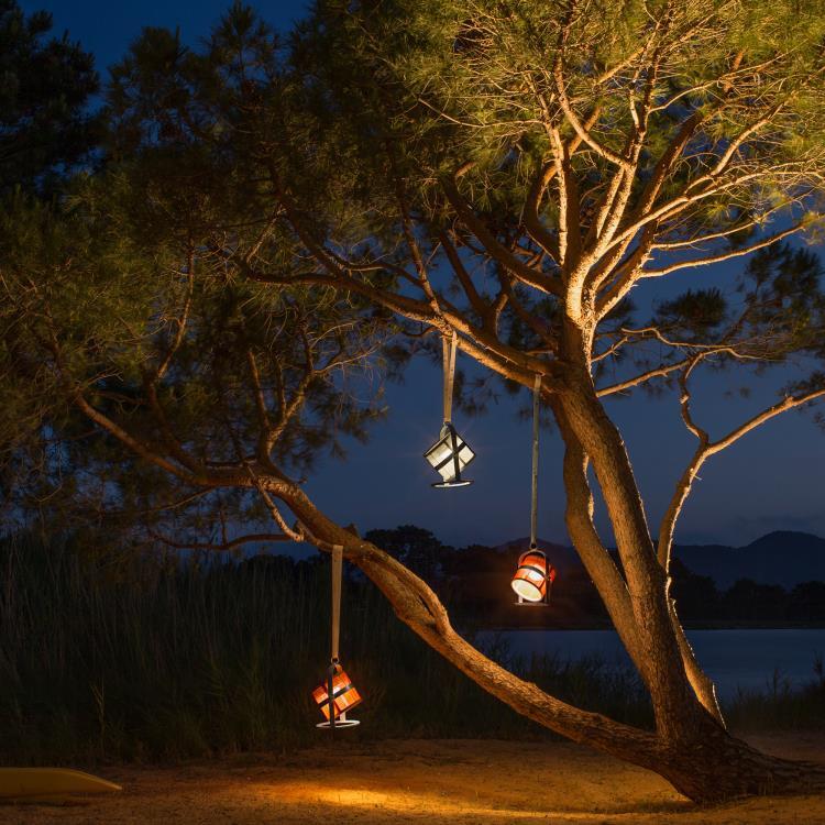 Lampe à poser / Lanterne d'extérieur LED solaire Aluminium/Textile outdoor H36cm PETITE Noir Charbon/Rouge
