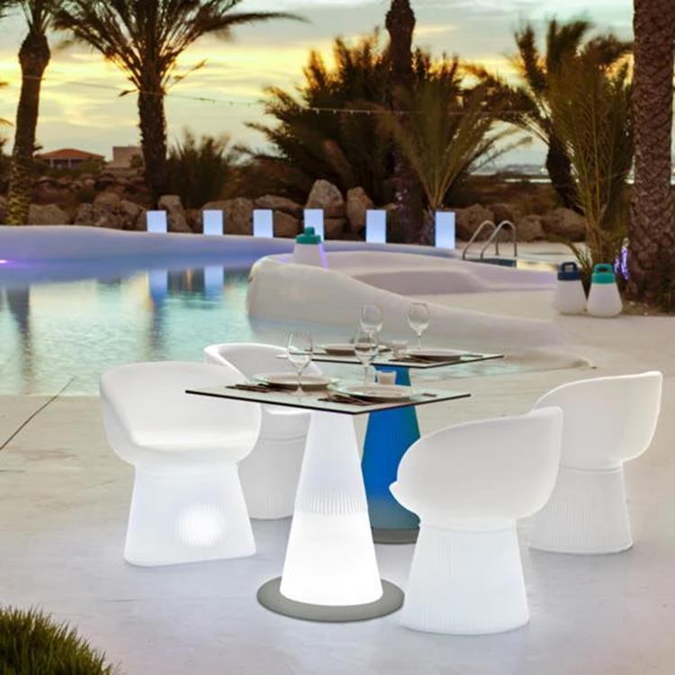 Table lumineuse LED d'extérieur RGB solaire rechargeable H70cm Ø60cm ITACA Blanc