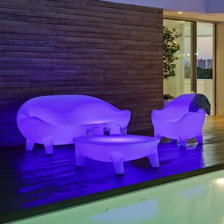 Sofa lumineux LED d'extérieur RGB solaire rechargeable H80.5cm L210cm JAMAICA Blanc