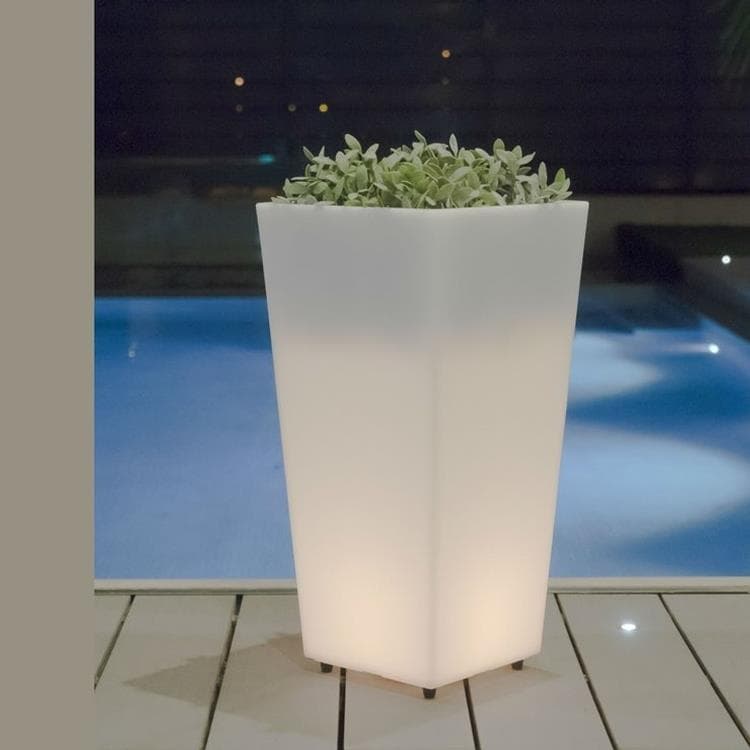Pot lumineux LED d'extérieur RGB solaire rechargeable H90cm MELISA Blanc