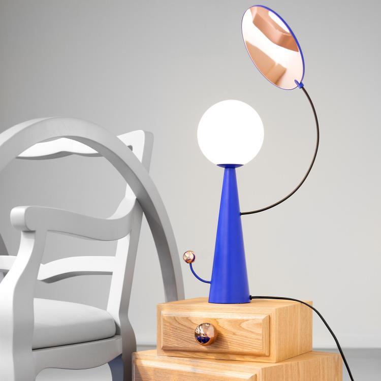 Lampe de table Métal/Verre H65cm SACHI SACHA Bleu et cuivre