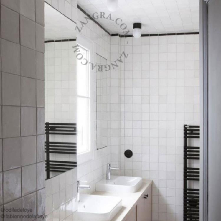 Plafonnier de salle de bain Porcelaine/Verre ø8,5cm PORCELAINE Noir / Verre dépoli 001