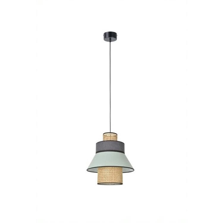 Suspension Cannage & Lin naturel Ø30cm SINGAPOUR Xml bleu pale anthracite