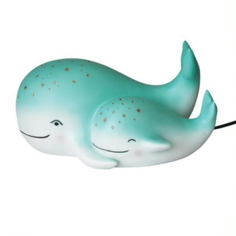 BABY AND MUM BABY WHALE-Lampe à poser LED baleines Résine H12.5cm Bleu