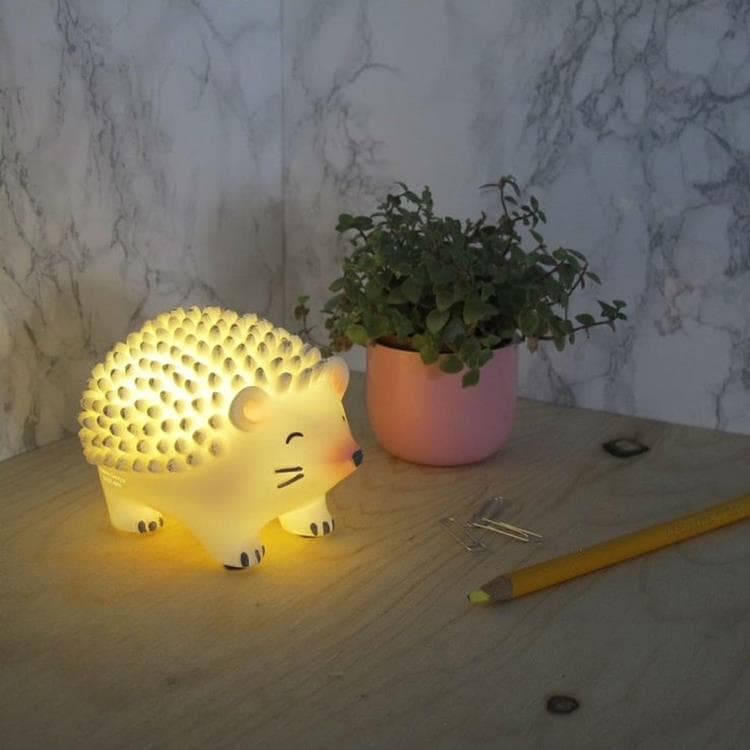 Lampe Veilleuse LED sans fil hérisson Résine H9cm HEDGEHOG Blanc et Gris
