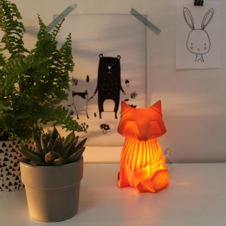 Lampe Veilleuse LED sans fil renard Résine H13cm FOX Orange