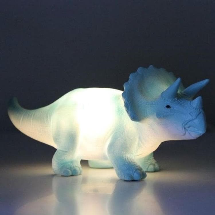 Lampe Veilleuse LED sans fil dinosaure Résine H8.5cm TRICERATOPS bleu turquoise