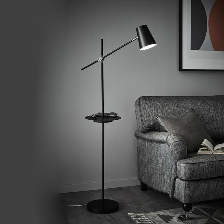 Lampadaire Liseuse avec tablette et port USB H144cm LINEAR Noir