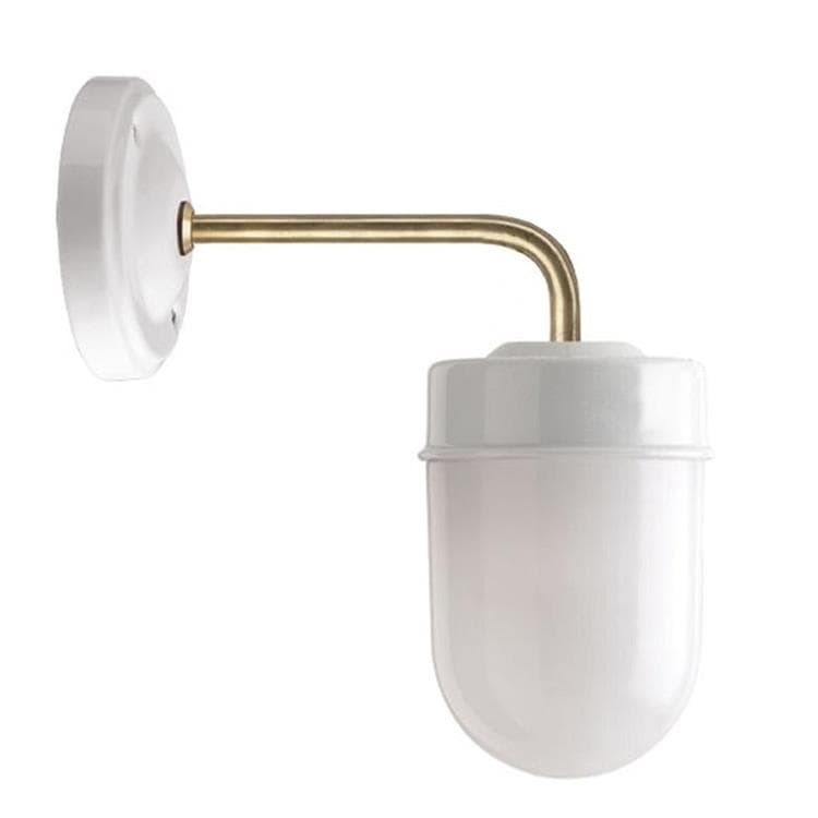 Applique porcelaine bras laiton/verre opalin 24.5cm PORCELAINE WALL LAMP laiton blanc