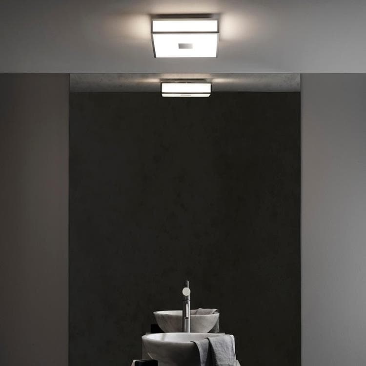 Plafonnier LED salle de bain métal et verre opalin 30x30cm MASHIKO 300 SQUARE LED Chrome