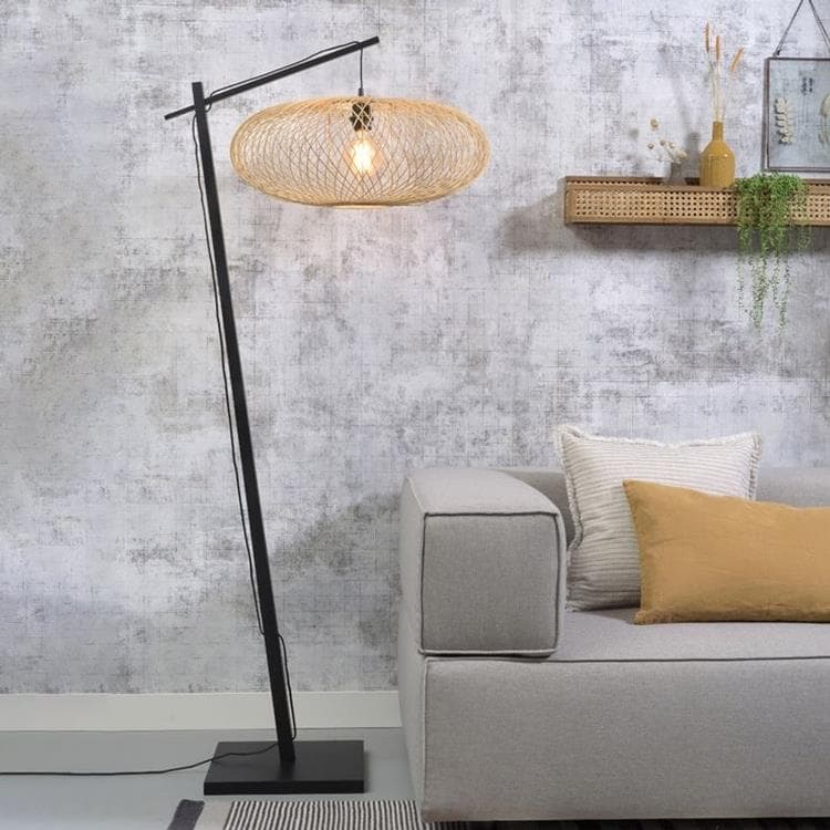 Lampadaire Bambou Ø60cm H176cm CANGO Noir et Naturel