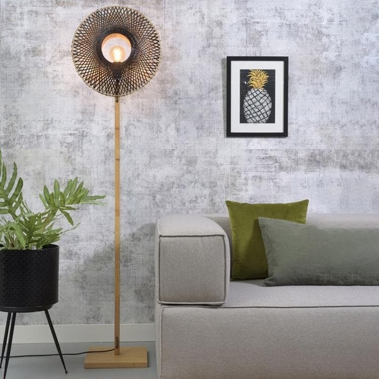 Lampadaire Bambou Droit H170cm KALIMANTAN Naturel et Noir