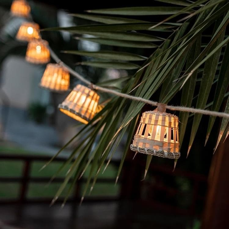 Guirlande lumineuse d'extérieur Bambou/Rotin/Jute 10 lumières LED AURORA naturel