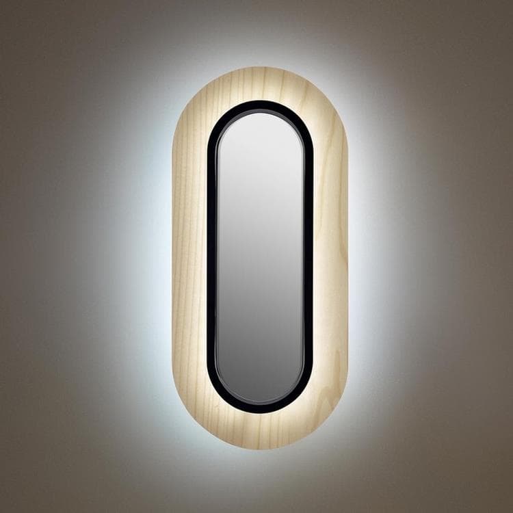 Applique Miroir LED Bois/Métal H45.5cm LENS OVAL noir et blanc