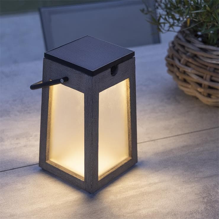 .Lanterne d'extérieur LED rechargeable & solaire Bois/Aluminium H25cm 300 Lumens TINKA TECKA teck gris