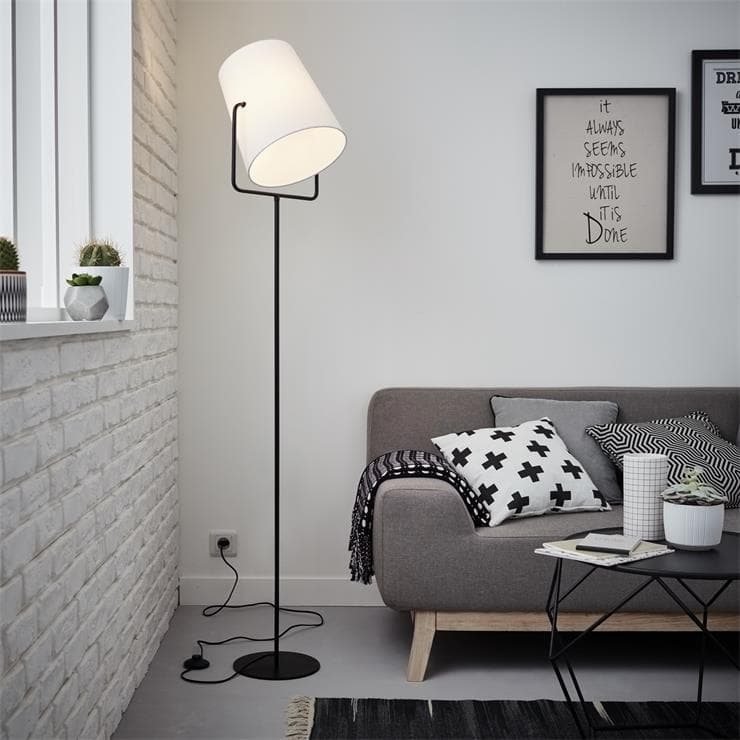 Lampadaire Métal/Tissu H159cm BUCKET noir et blanc