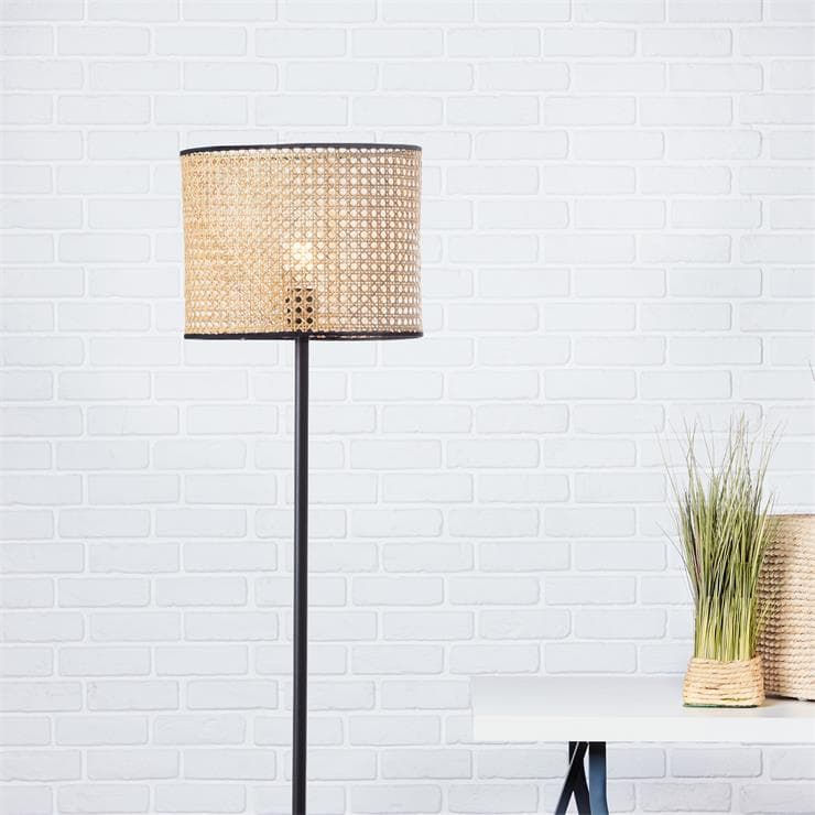 Lampadaire Métal/Rotin H154cm WILEY Naturel et Noir