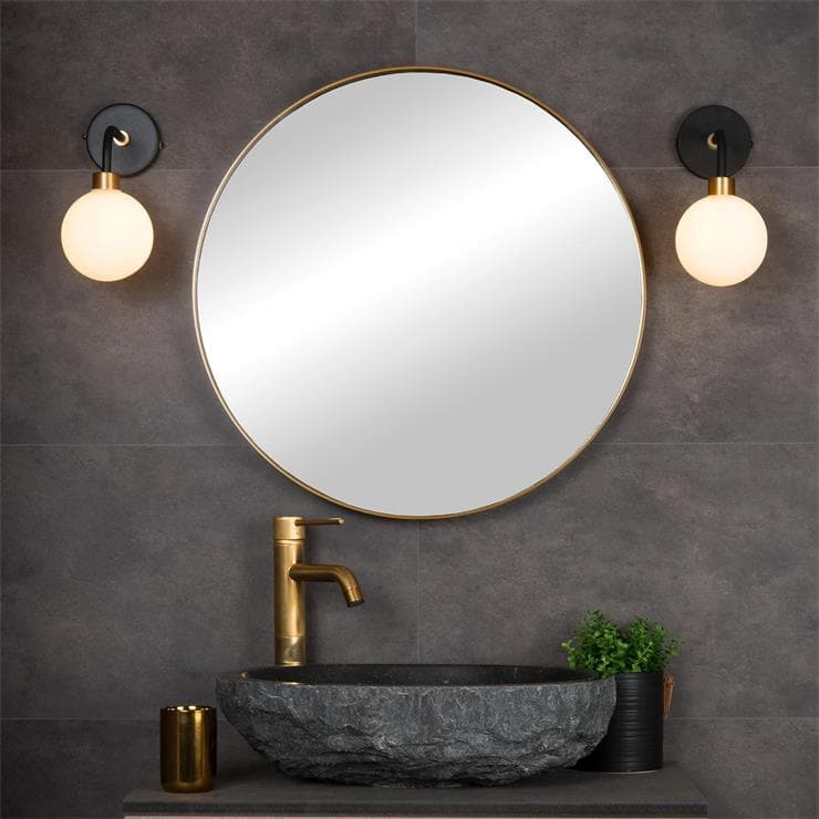 Applique murale Salle de Bain Métal/Verre H25cm BEREND blanc noir