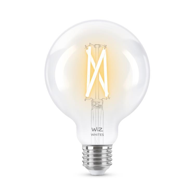 Ampoule LED connectée filament E27 6.7W=60W 806lm dimmable blanc chaud blanc froid Ø9.5cm GLOBE Transparent