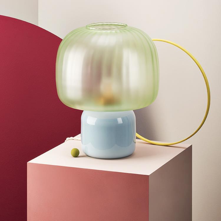 Lampe à poser LED Verre teinté/Verre dépoli H30cm LOULOU Bleu abat-jour Vert