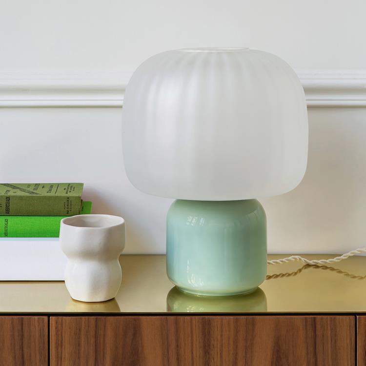 Lampe à poser LED Verre teinté/Verre dépoli H30cm LOULOU Vert abat-jour Blanc