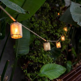 Guirlande lumineuse bambou et rotin solaire et rechargeable 5M AURORA blanc  chaud câble jute extérieur