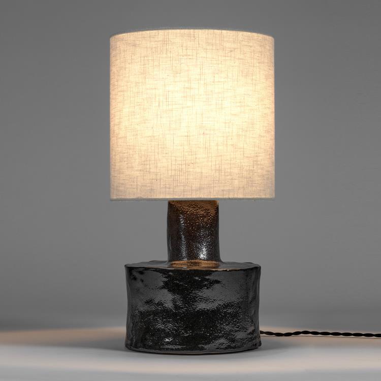 Lampe à poser céramique et lin H47cm CATHERINE Noir / Abat-jour Beige