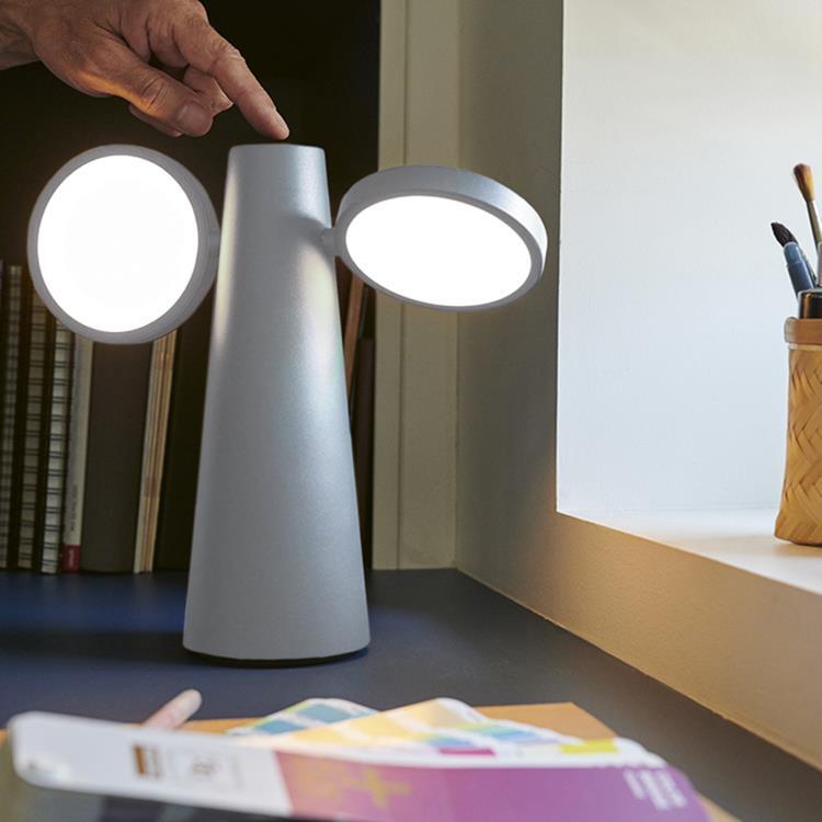 Lampe à poser d'extérieur sans fil 2 lumières dimmable H27cm OTO Gris lapilli