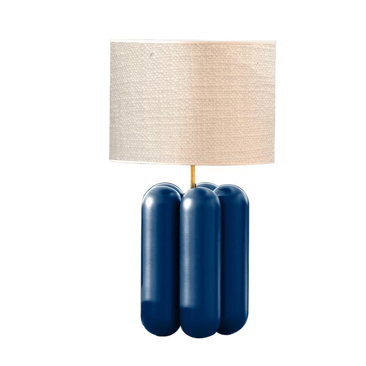Lampe à poser Bois H68cm LA GRANDE LAMPE CHARLOTTE Bleu / Laine bouclée