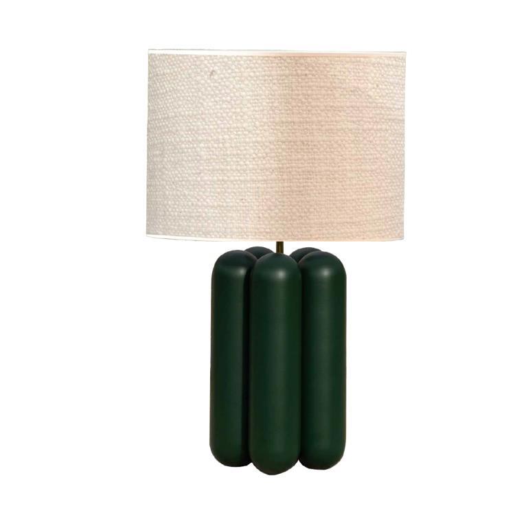 Lampe à poser Bois H68cm LA GRANDE LAMPE CHARLOTTE Vert / Laine bouclée