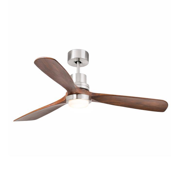 Ventilateur de plafond 3 pâles Acier/Bois avec lumière LED Ø132cm LANTAU L Nickel mat et bois foncé