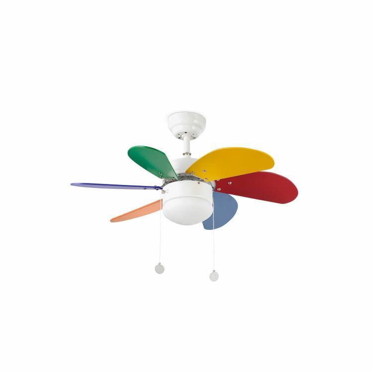 Ventilateur de plafond 6 pâles Acier/Bois avec lumière Ø81cm PALAO Multicolore