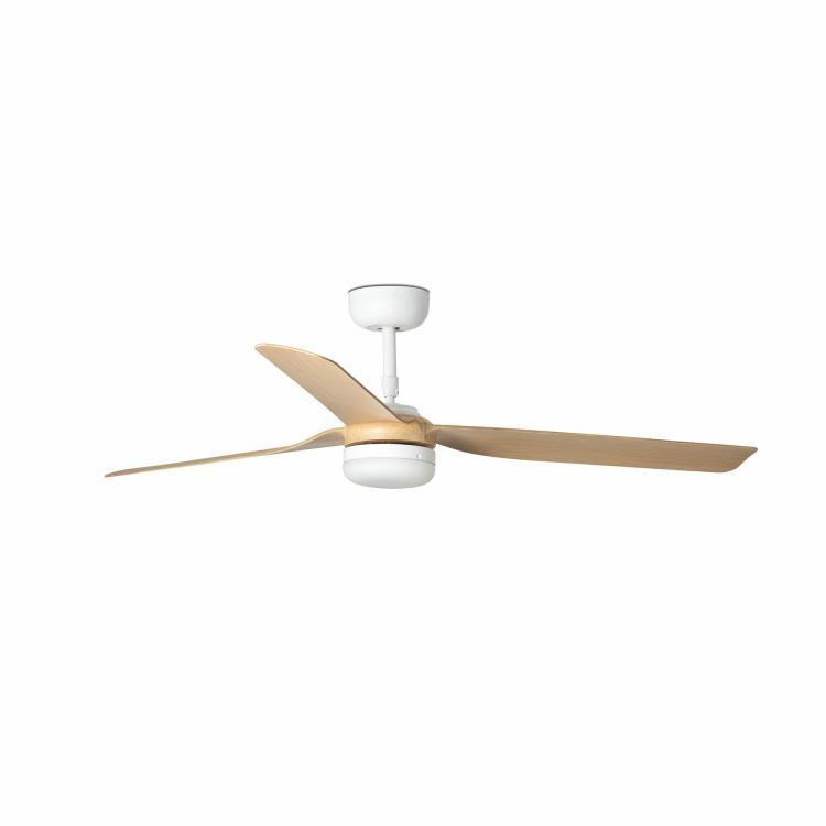 Ventilateur de plafond 3 pâles Acier/ABS avec lumière LED Ø130cm PUNT Blanc et bois clair