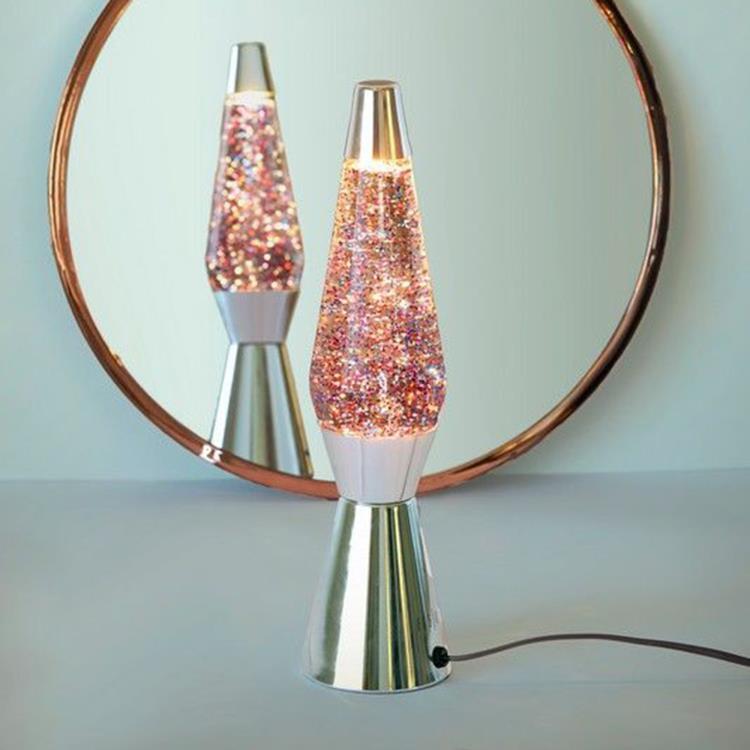 Lampe lave Métal/Verre H40cm BULLET Rose glitter