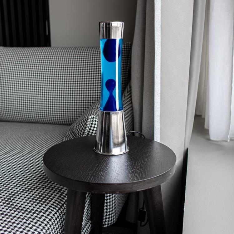 Lampe lave Métal/Verre H39cm TOWER Bleu et chrome