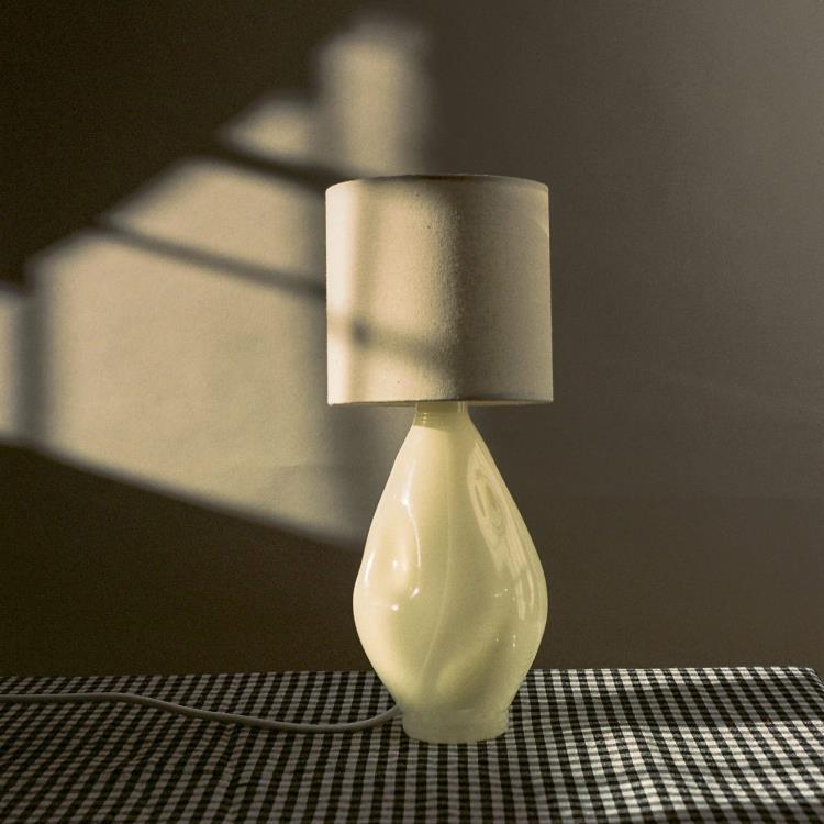 Lampe à poser Verre/Coton H40cm CYLINDRICAL Beige/crème
