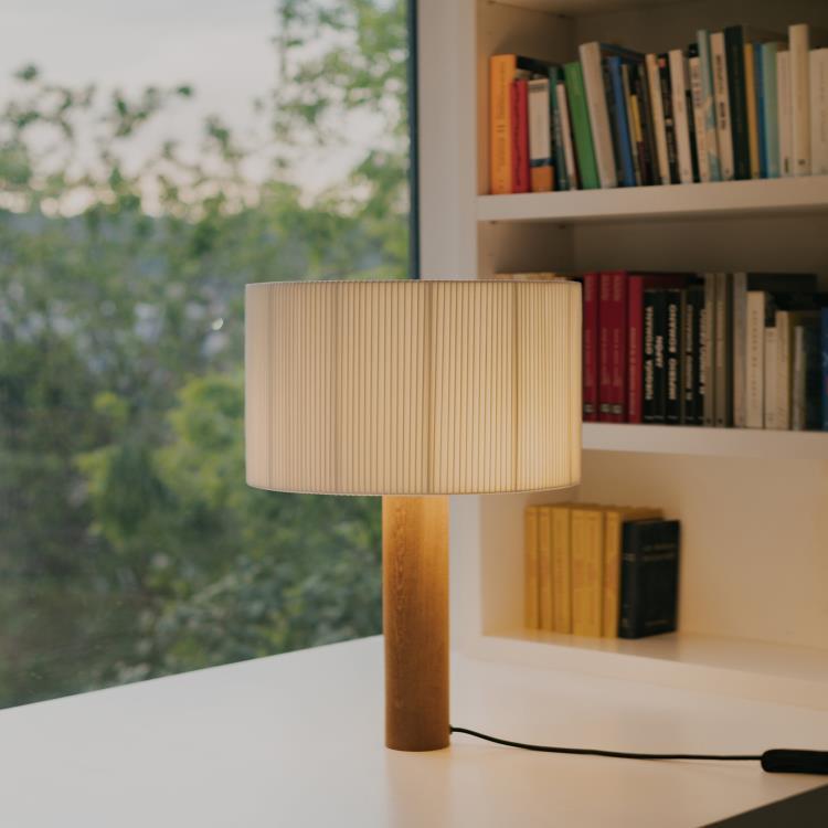 Lampe à poser variateur intégré Bois/Coton H62cm MORAGAS Chêne / Blanc