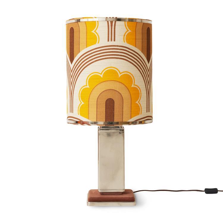 Lampe de sol Lin/Acier H131cm BRUT/MOTIF Chrome / Motifs marron et jaune