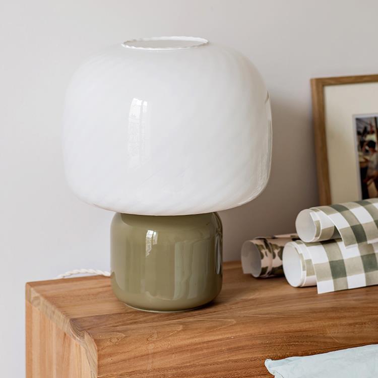 Lampe à poser LED Verre teinté/Verre opale Edition Limitée H30cm LOULOU Poudre d'escampette / Abat-jour Blanc opale twisté