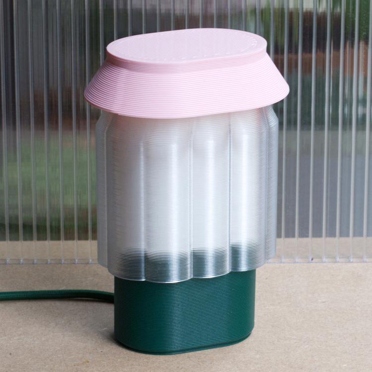 Lampe à poser matériaux recyclés H20cm NOUR Vert fôret / Blanc / Rose