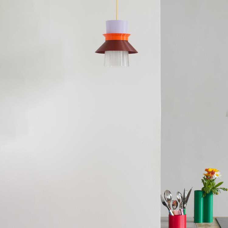 Suspension matériaux recyclés Ø20cm ROMI Câble jaune pastel / Orange / Marron / Lilas