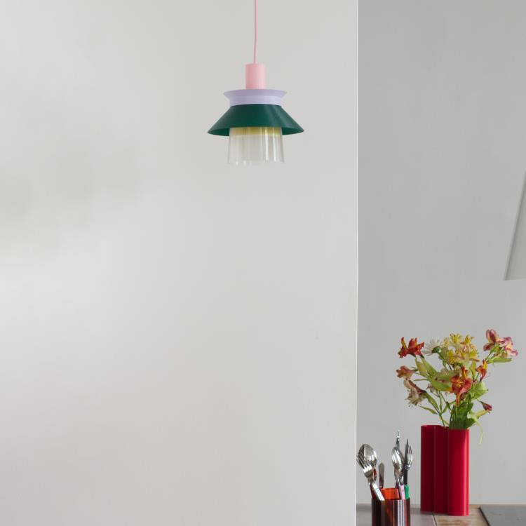 Suspension matériaux recyclés Ø20cm ROMI Câble rose / Lilas / Vert fôret / Jaune pastel